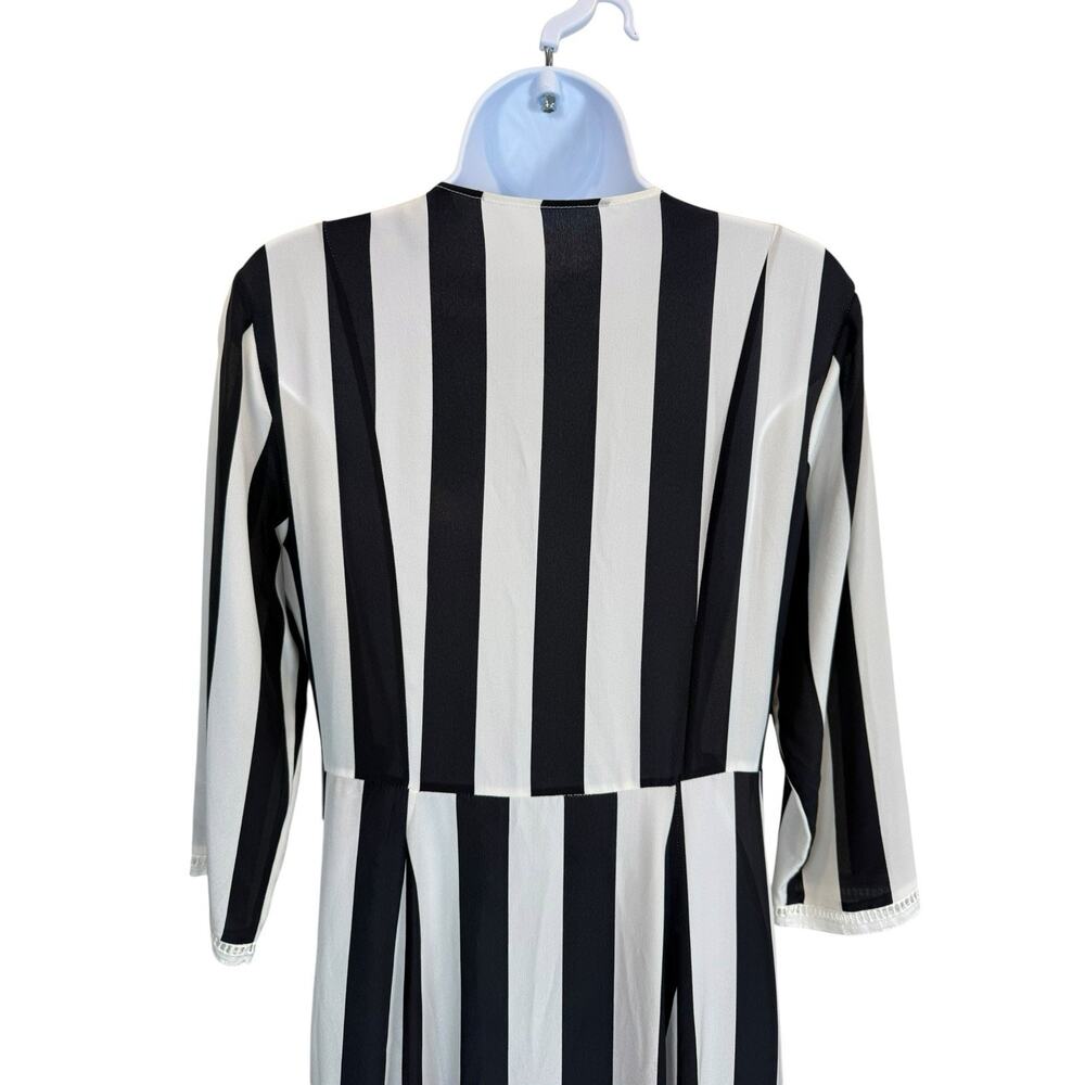 100% Silk Robe Womens Extra Small Black Ivory Striped Beetlejuice Minimalist - Picture 8 of 15
